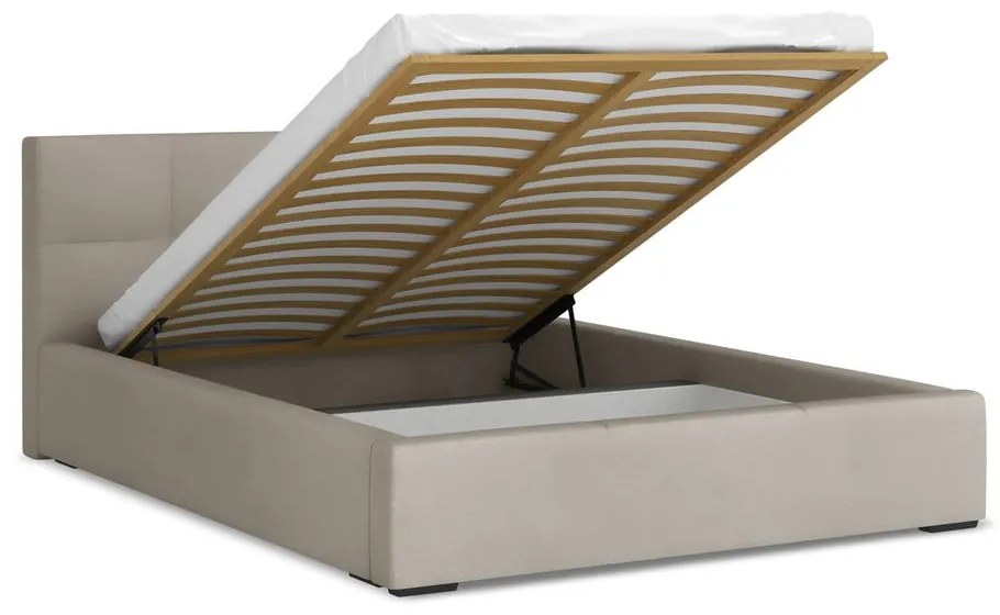 Letto matrimoniale imbottito grigio tortora in velluto con contenitore con rete inclusa 140x200 cm Hiko – Makamii