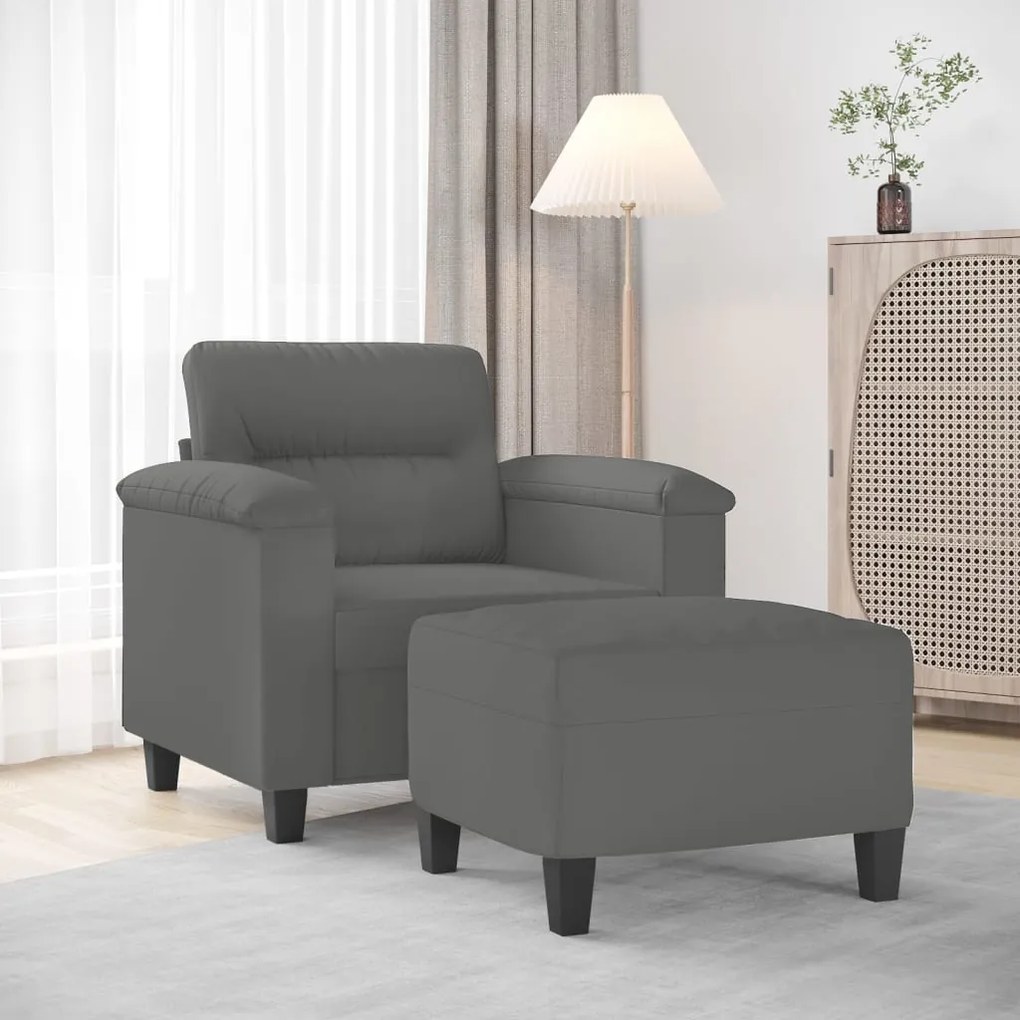 Poltrona Con Poggiapiedi Grigio Scuro 60 Cm Tessuto Microfibra /