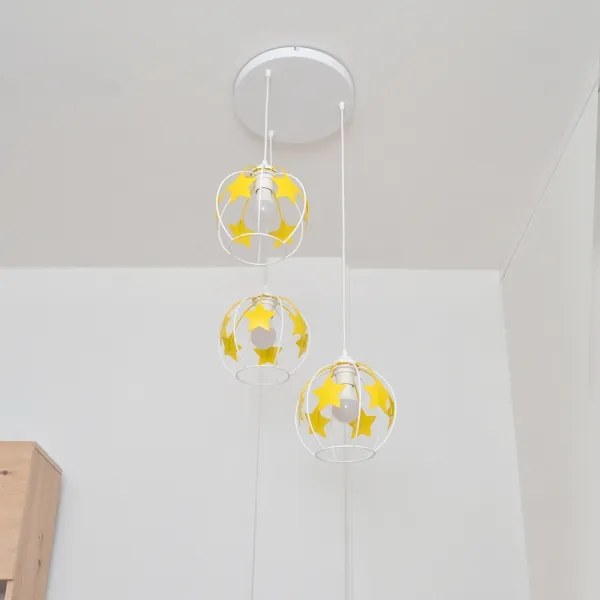 Lampadario a sospensione per bambini STARS 3xE27/15W/230V giallo/bianco