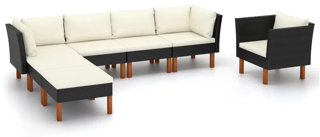 Set divani da giardino 7pz polyrattan legno di eucalipto nero