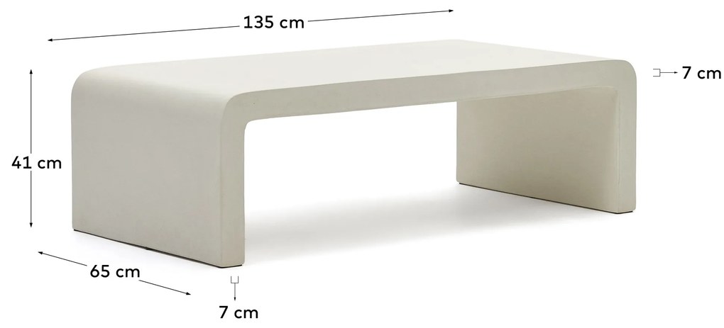 Kave Home - Tavolino Aiguablava in cemento bianco 135 x 65 cm