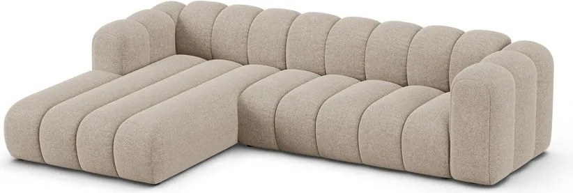 Divano angolare beige (con penisola a sinistra/con chaise lounge) con rivestimento in ciniglia Lupine – Micadoni