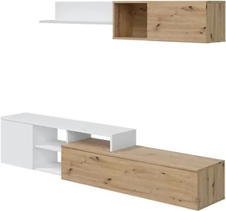 Parete Attrezzata Reversibile 220 Cm Con Mobile TV E Modulo Sospeso Julia Rovere E Bianco