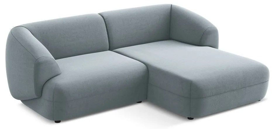 Divano angolare azzurro (con penisola a destra) con rivestimento in velluto Moana – Makamii