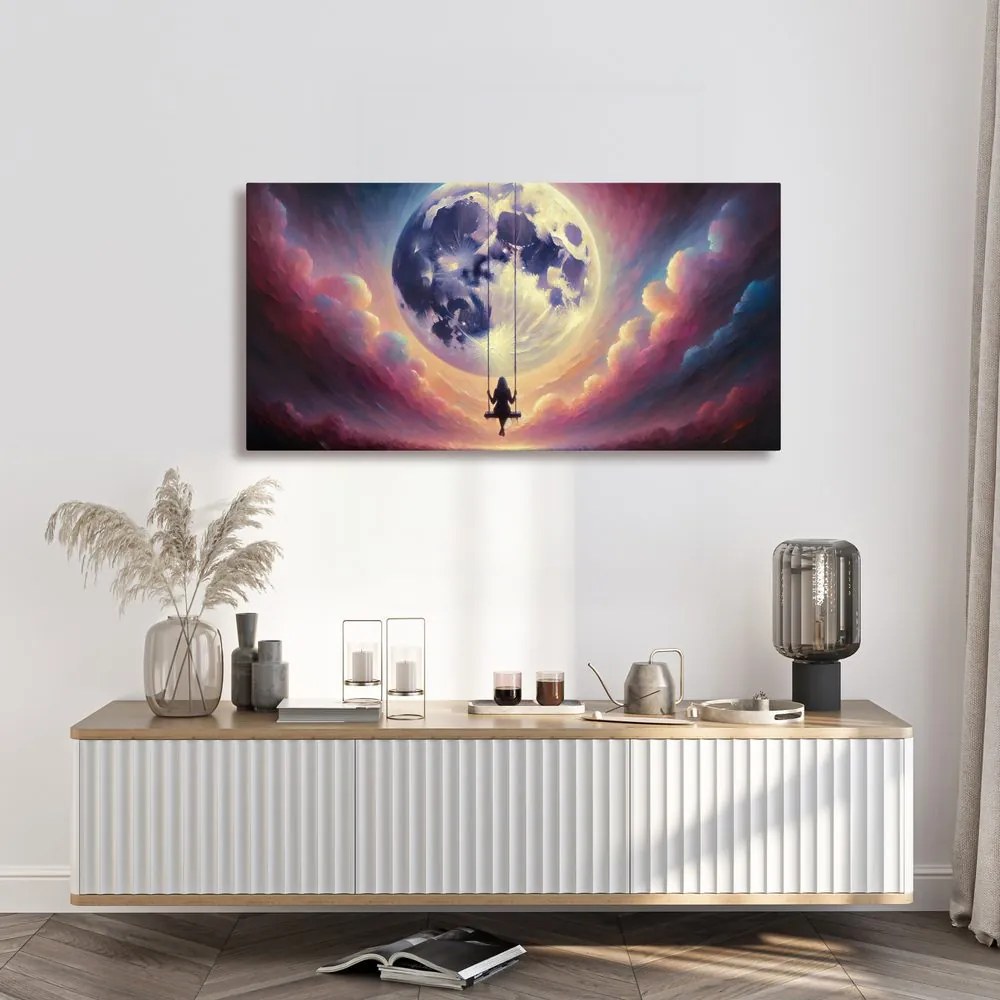 Quadro su tela – Altalena tra le nuvole e la luna