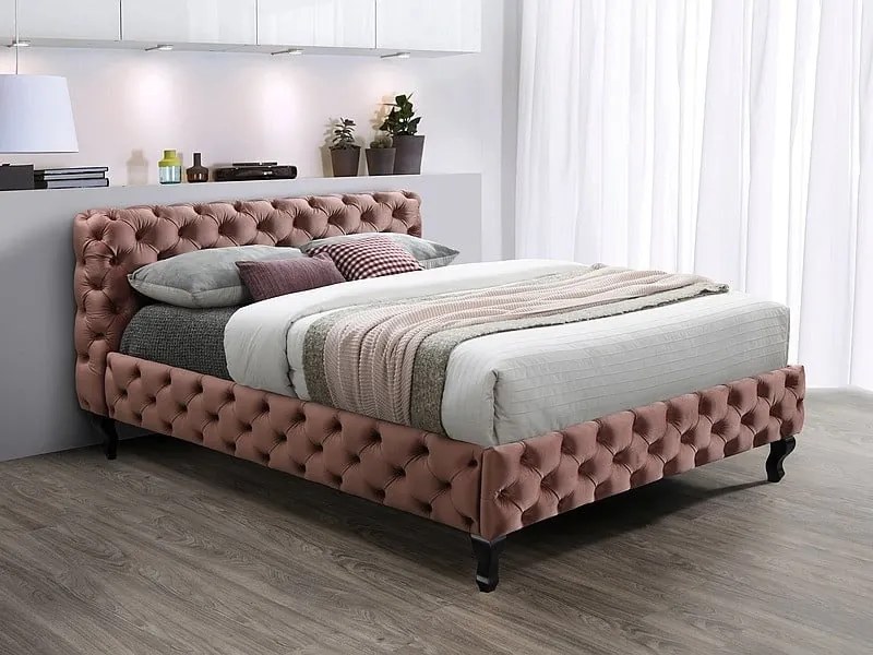 Letto Herrera imbottito in velluto rosa - Blu52 160x200 cm