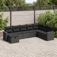 Set Divani da Giardino con Cuscini 8 pz Nero in Polyrattan 3325431