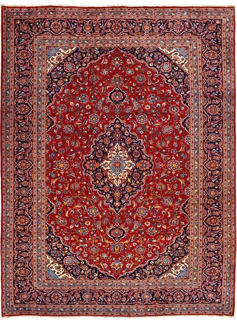 Kashan Tappeto 400x300 Rosso (Iran) Annodato A Mano