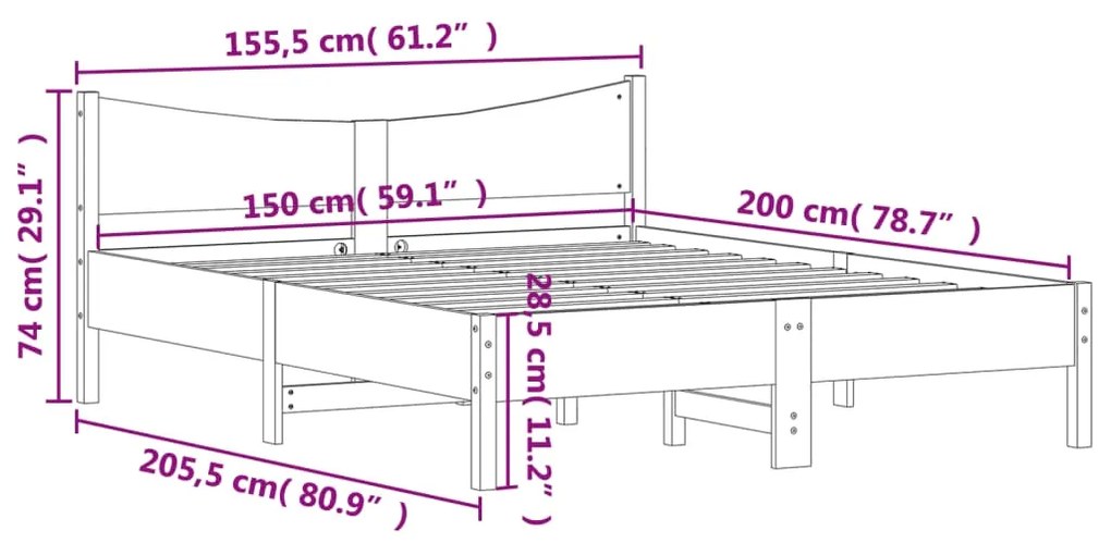 Giroletto con Testiera Marrone Cera 150x200 cm Massello Pino