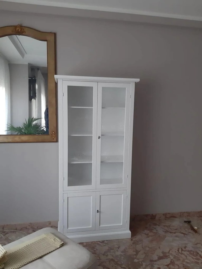 Vetrina classica in legno  bianco opaco 90x41x186 cm