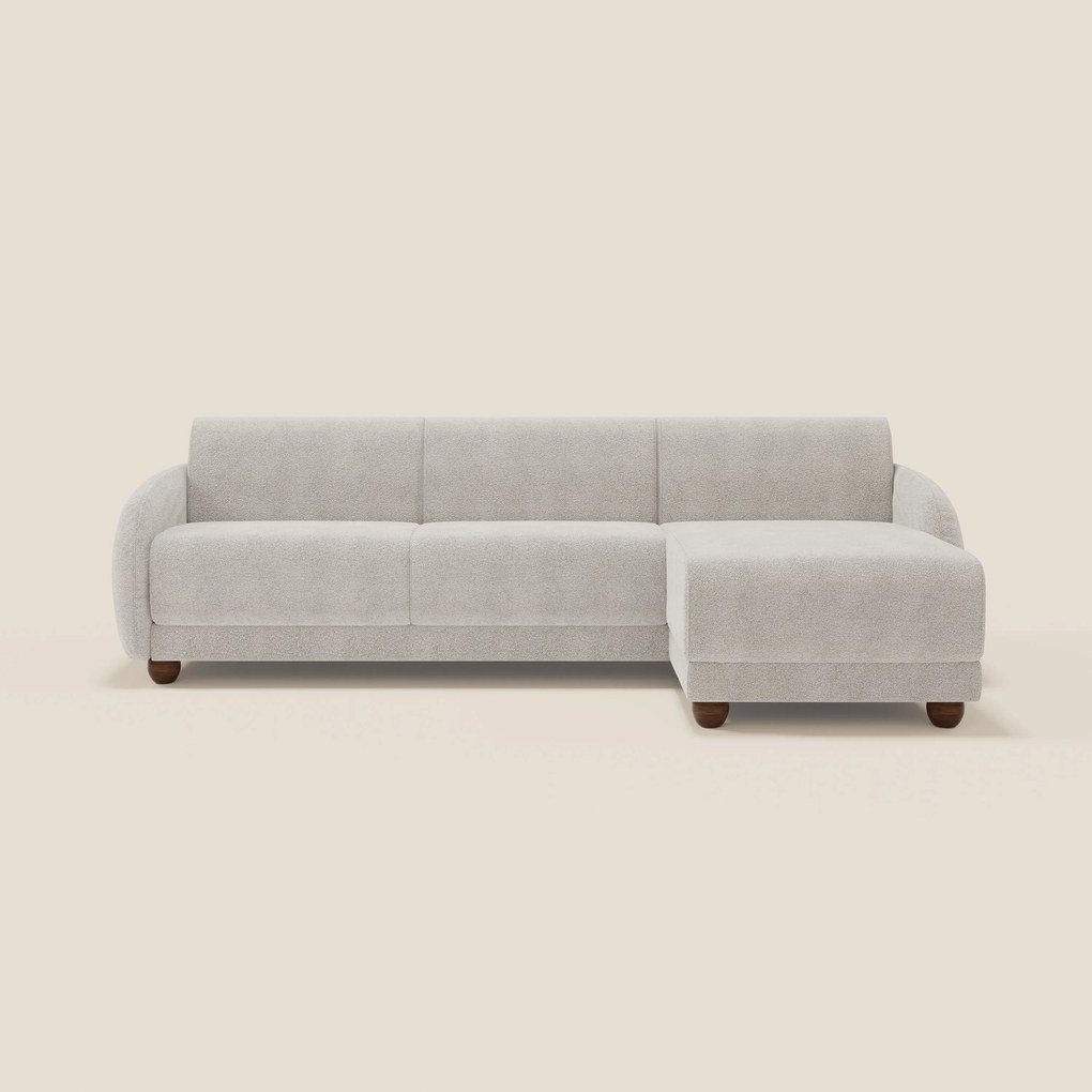 Giglio divano letto angolare con materasso alto 18 cm e penisola contenitore in morbido bouclé impermeabile T07 bianco