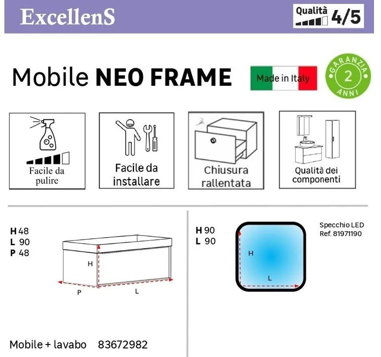 Mobile sottolavabo e lavabo Neo Frame per vasca centrale grigio scuro L 90 x H 32 x P 48 cm