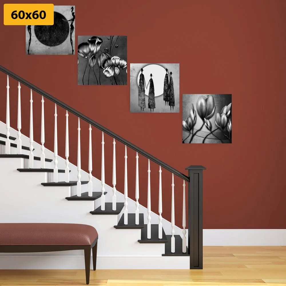 Set di quadri – In stile etnico in bianco e nero