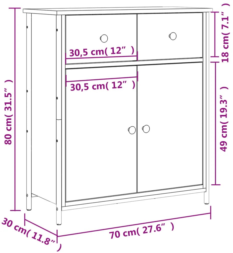 Credenza Grigio Sonoma 70x30x80 cm in Legno Multistrato