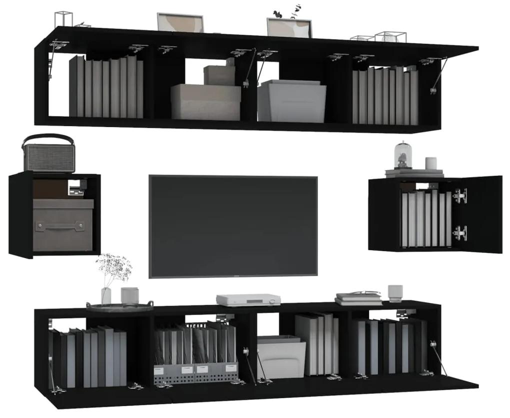 Set mobili porta tv 6 pz nero in legno multistrato