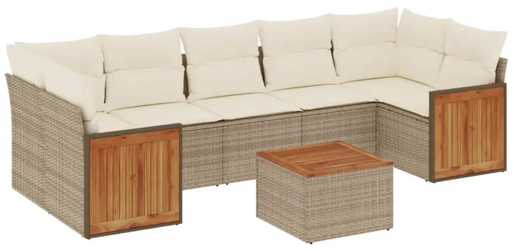 Set divano da giardino 8 pz con cuscini beige in polyrattan