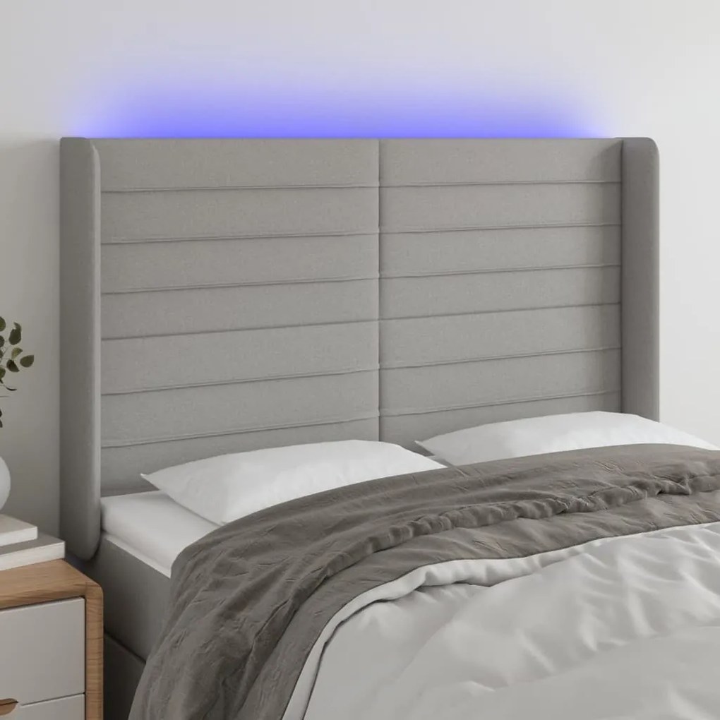 Testiera A Led Grigio Chiaro 147x16x118/128 Cm İn Tessuto /