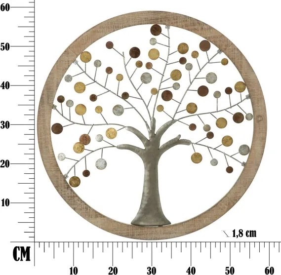 Pannello Decorativo Rotondo Albero Della Vita 61x1,8 Oro E Legno