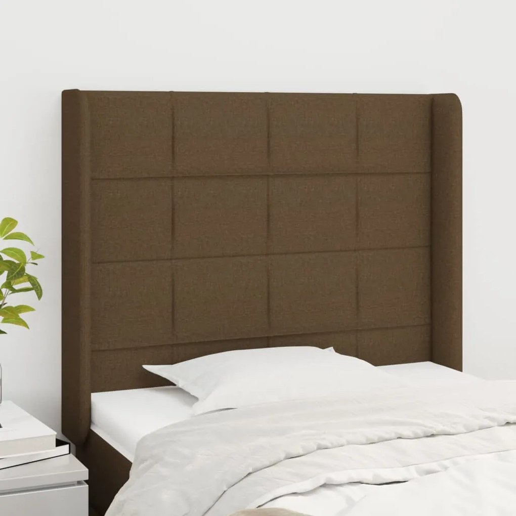 Testiera Ad Orecchio Marrone Scuro 83x16x118/128 Cm İn Tessuto /