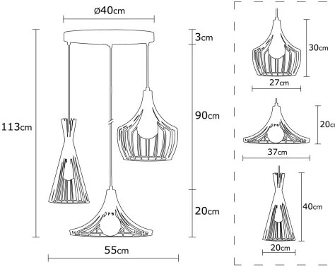 Lampadario a sospensione con filo MEZOPOTAMYA 3xE27/40W/230V nero