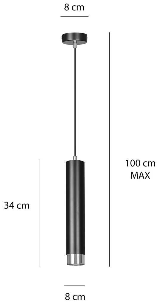Sospensione 1 Luce Brunilde In Acciaio Nero Con Tubolare In Nero E Cromo