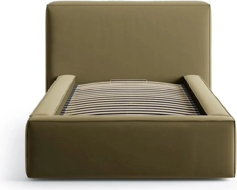 Letto singolo imbottito verde con contenitore con rete inclusa 90x200 cm Jodie – Micadoni