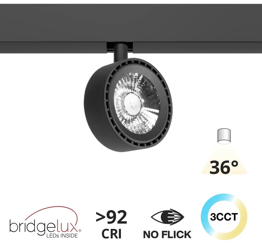 Faro LED 20W Tondo Magnetico CCT CRI92 Nero 48V - BRIDGELUX LED Colore Bianco Variabile CCT