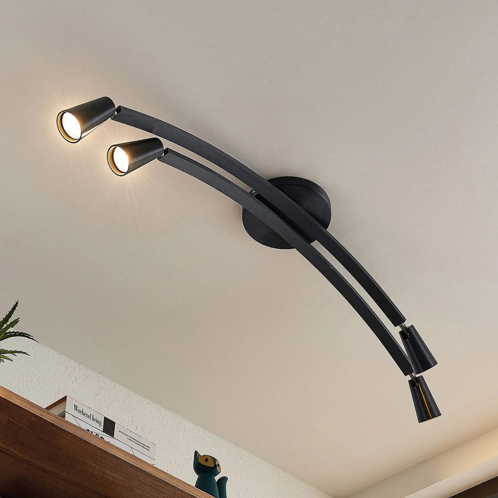 Plafoniera di design Velanoris Lucande, dimmerabile, Nero, Soggiorno / Sala da pranzo, Alluminio, Moderno, Plafoniera