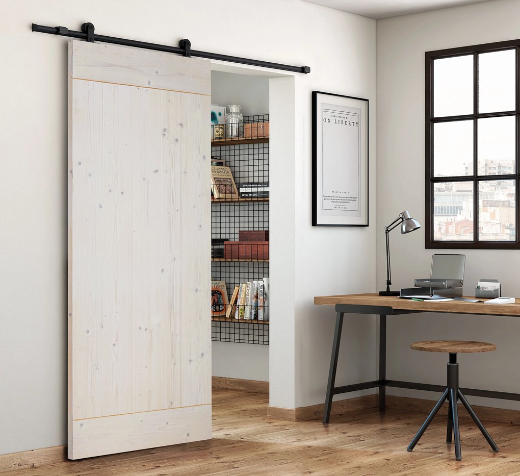 Porta scorrevole reversibile Smooth in legno bianco, L 96 x H 215 cm, con binario Loft nero