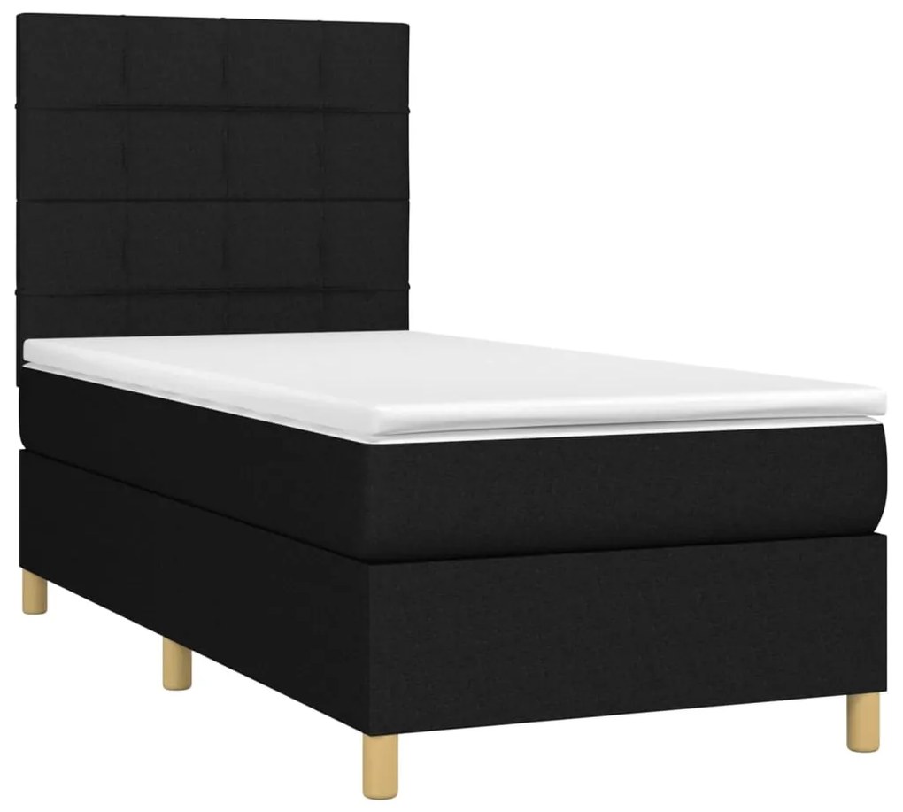 Letto a molle con materasso e led nero 90x190 cm in tessuto