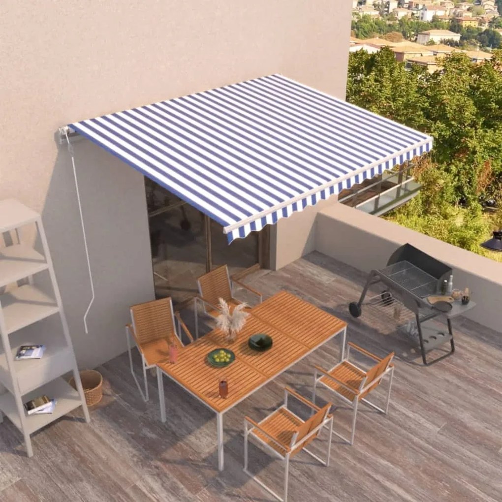 Tenda Da Sole Retrattile Automatica 400x350 Cm Blu E Bianca /