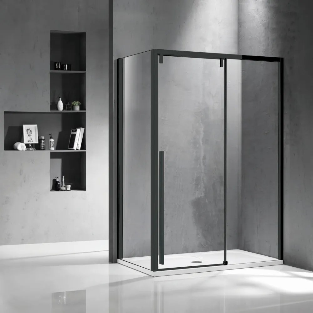 Box doccia 70x120 scorrevole con lato fisso telaio nero | KSA5000B - KAMALU