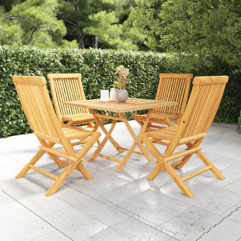 Set Da Pranzo Da Giardino 5 Pz İn Legno Massello Di Teak /
