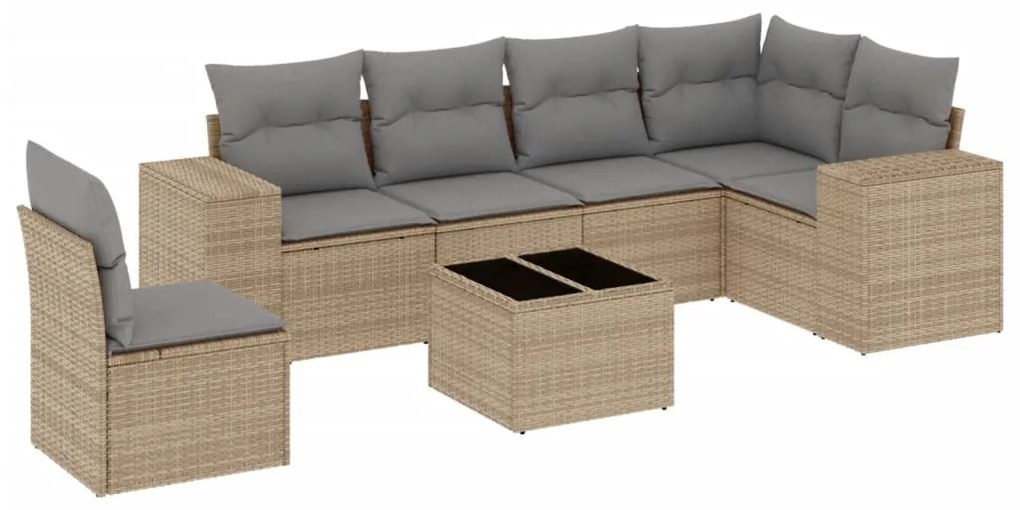 Set divani da giardino 7 pz con cuscini beige in polyrattan