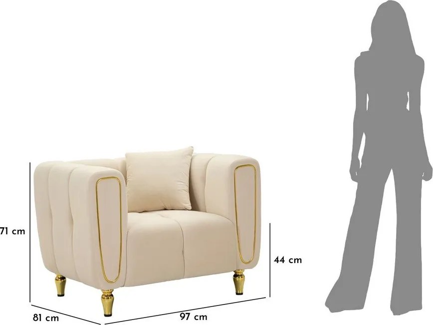 Poltrona color crema con poggioli/con gambe con rivestimento in velluto Alma – Mauro Ferretti