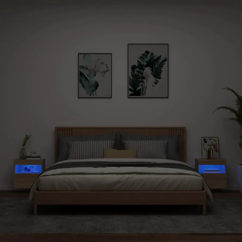 Mobili tv a parete con luci led 2pz rovere sonoma 40x30x40 cm