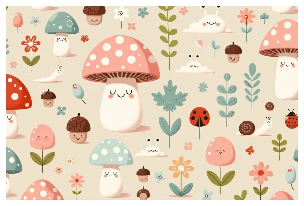 Quadro su tela – Foresta allegra con funghi e animali