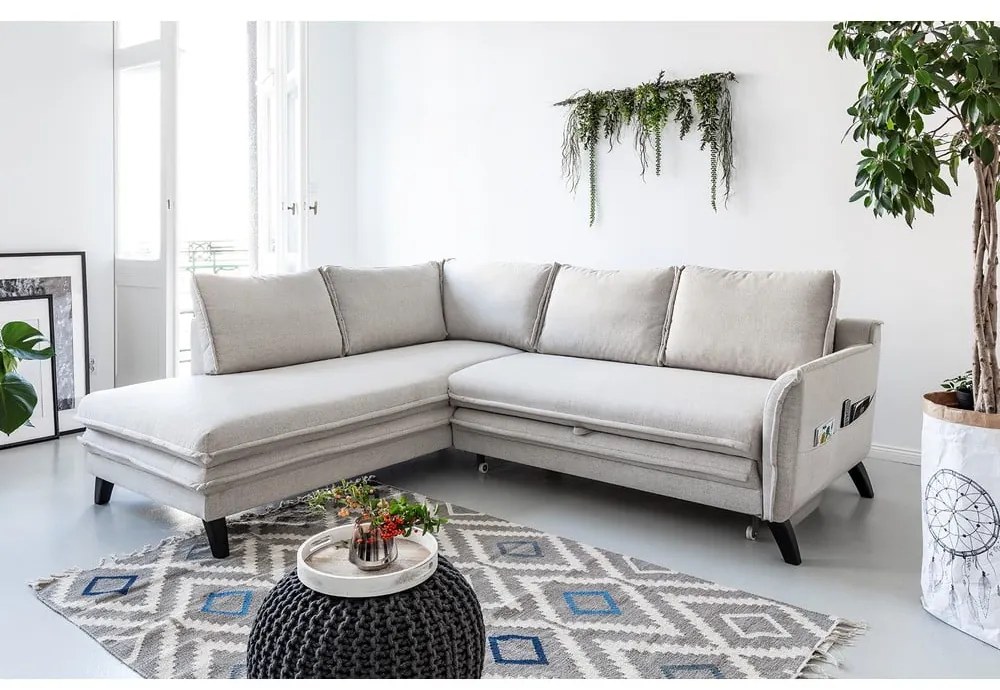 Divano letto angolare beige chiaro L, angolo sinistro Charming Charlie - Miuform
