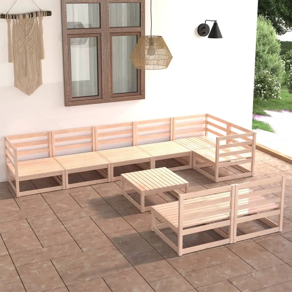 Set divani da giardino 9 pz in legno massello di pino