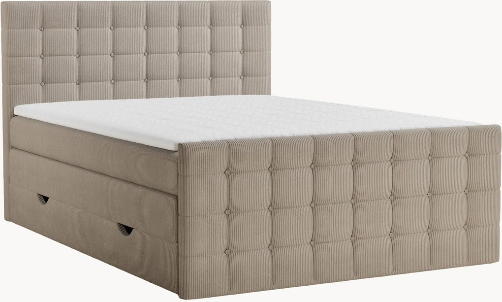 Letto boxspring in velluto a coste fatto a mano con contenitore Tasca, H3