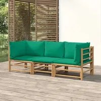 Set Salotto da Giardino 3pz con Cuscini Verdi Bamb