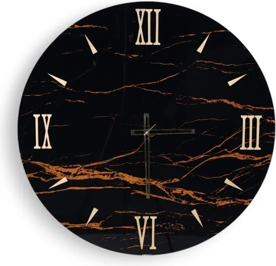 Orologio rotondo D65 cm in vetro temperato effetto marmo Nero - TOHE