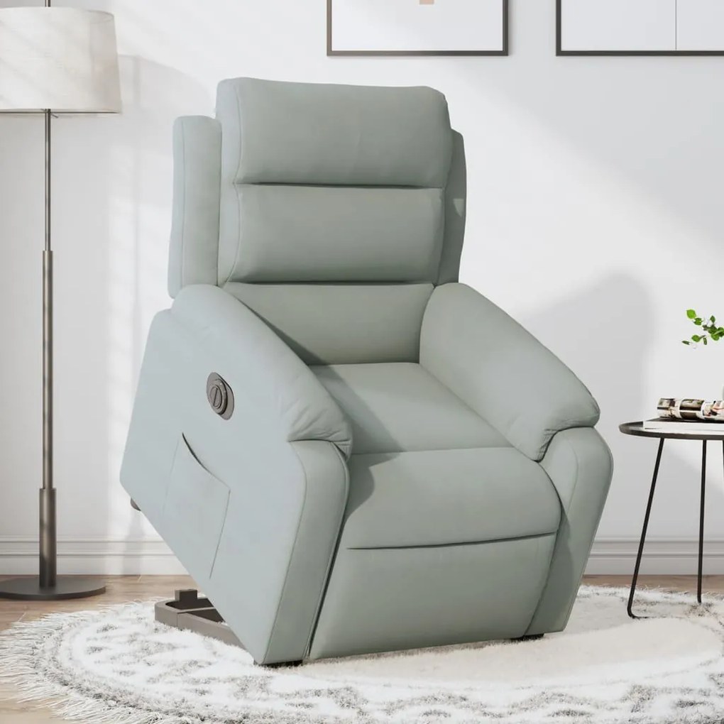 Poltrona Alzapersona Reclinante Elettrica Grigio Chiaro Velluto /