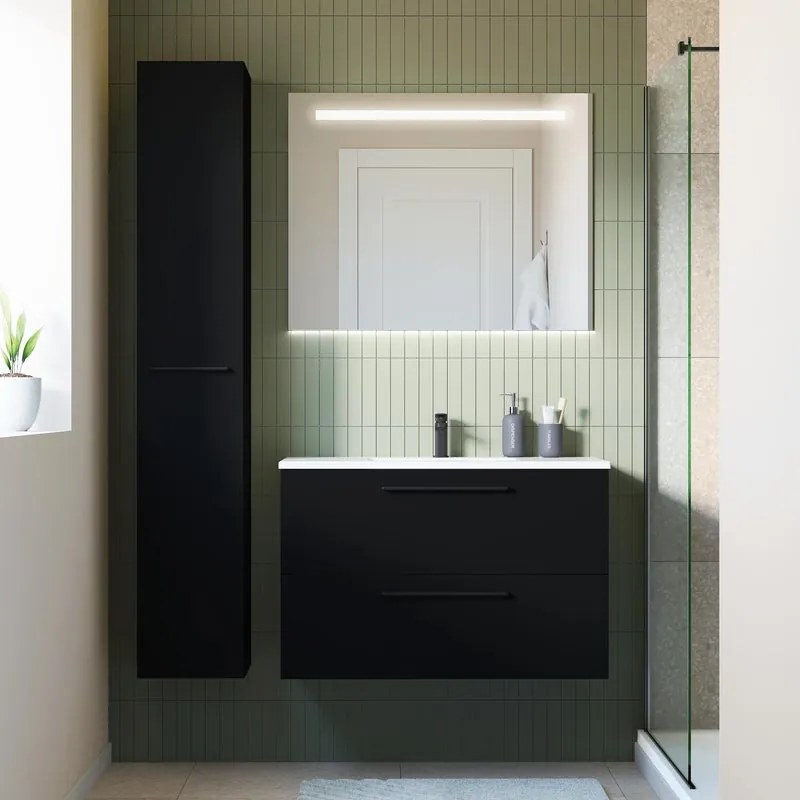 Mobile sottolavabo e lavabo Remix nero opaco L 90 x H 57.7 x P 46 cm 2 cassetti