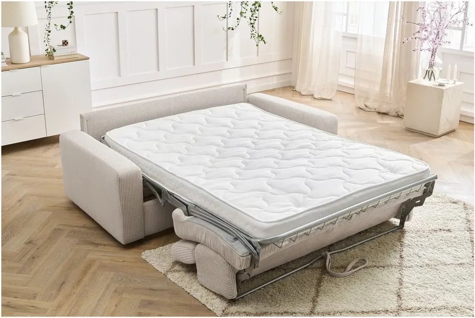 Divano color crema allungabile con rivestimento in velluto a coste 195 cm Monaco – Bobochic Paris