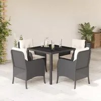 Set da Pranzo da Giardino 5 pz Nero con Cuscini in Polyrattan 3211843