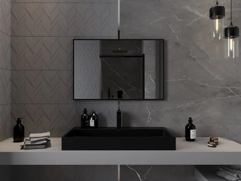 Mexen Loft specchio da bagno rettangolare 90 x 60 cm, cornice nera - 9852-090-060-000-70