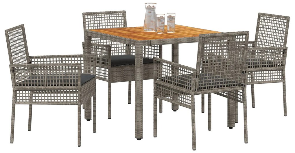 Set da pranzo giardino 5 pezzi con cuscini grigio polyrattan