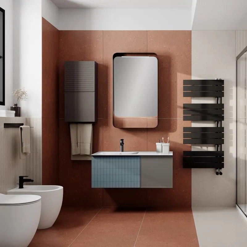 Mobile bagno sospeso con lavabo grigio 1 cassetto per vasca a sinistra Pixel