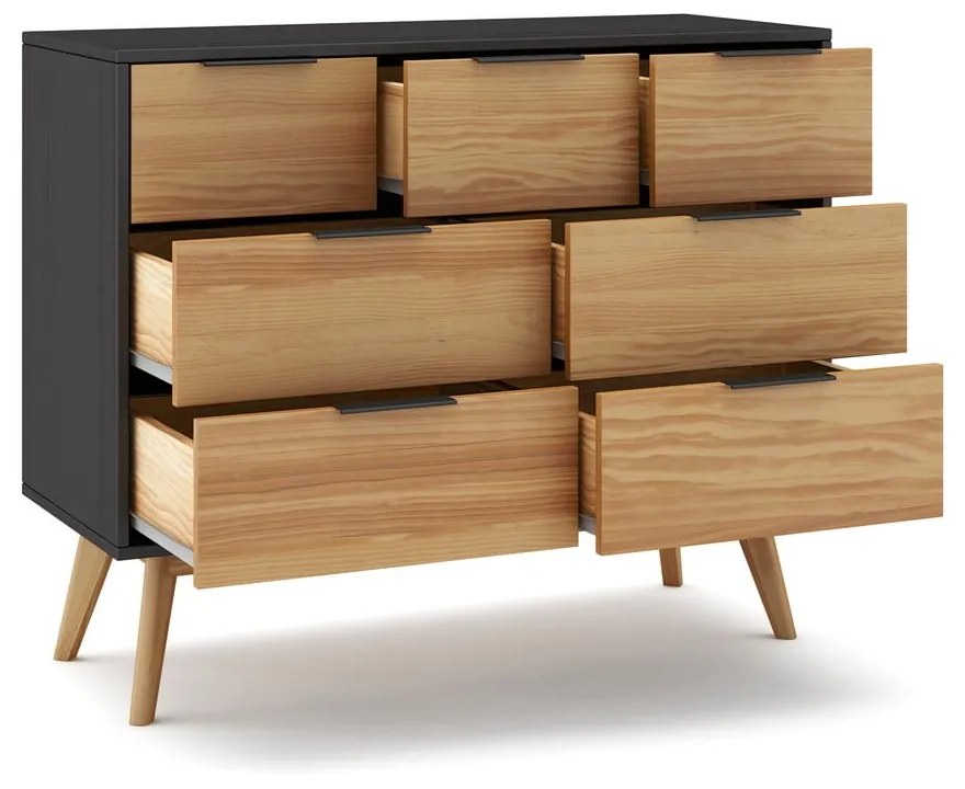 Cassettiera bassa in pino nero/naturale 120x83 cm Lavis - Marckeric